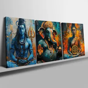 Hindu God Painting with Frame, 3 Counts/set Modern Hindu God Wall Art Canvas Painting, Wall Decor for Home Living Room Bedroom Office, Poster