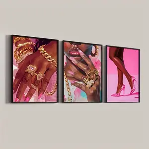Luxury Pink Fashion Wall Art No Frame Poster Set Gold Jewelry High Heels Glam Aesthetic Decor for Room wall  decor Photo Print Artwork Hand