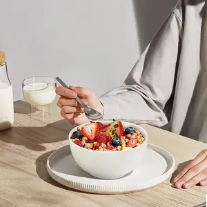 10 oz Multi-Use Ceramic Soup/Cereal Bowls Set of 8, White Sturdy Lightweight Round Porcelain Tableware for Kitchen Rice & Dessert, Ceramic Material, Eight Pieces, Microwave-Safe