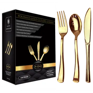JL Prime 120 Gold Plastic Silverware Set, Gold Plastic Cutlery Set, Heavy Duty Utensils for Party and Wedding, Disposable Gold Flatware, 40 Plastic Forks, 40 Plastic Spoons, 40 Plastic Knives Reusable Stylish