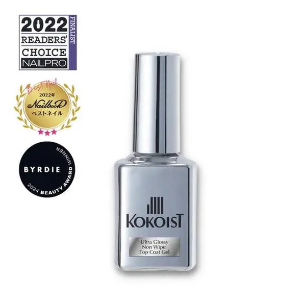 Kokoist Ultra Glossy Non-Wipe Top Coat Gel 15ml Soft Soak Off Formula for Everlasting Shine & No Sticky Residue NailPro Reader's Choice 2022 Finalist