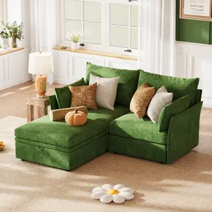 ABCASA Luxury Modular Sectional Cloud Sofa, L-Shape Oversized Soft Couch with Storage Ottoman Deep Seat & Reversible Chaise Lounge Chenille for Living Room, Compact Spaces, Apartments, Dorm