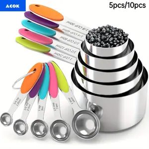 5count Measuring Spoon Set/10count Measuring Spoon Measuring Cup Set, Stainless Steel, With Silicone Handle, Precise Measuring ol For Cooking |   Essential For Christmas Baking paper plates