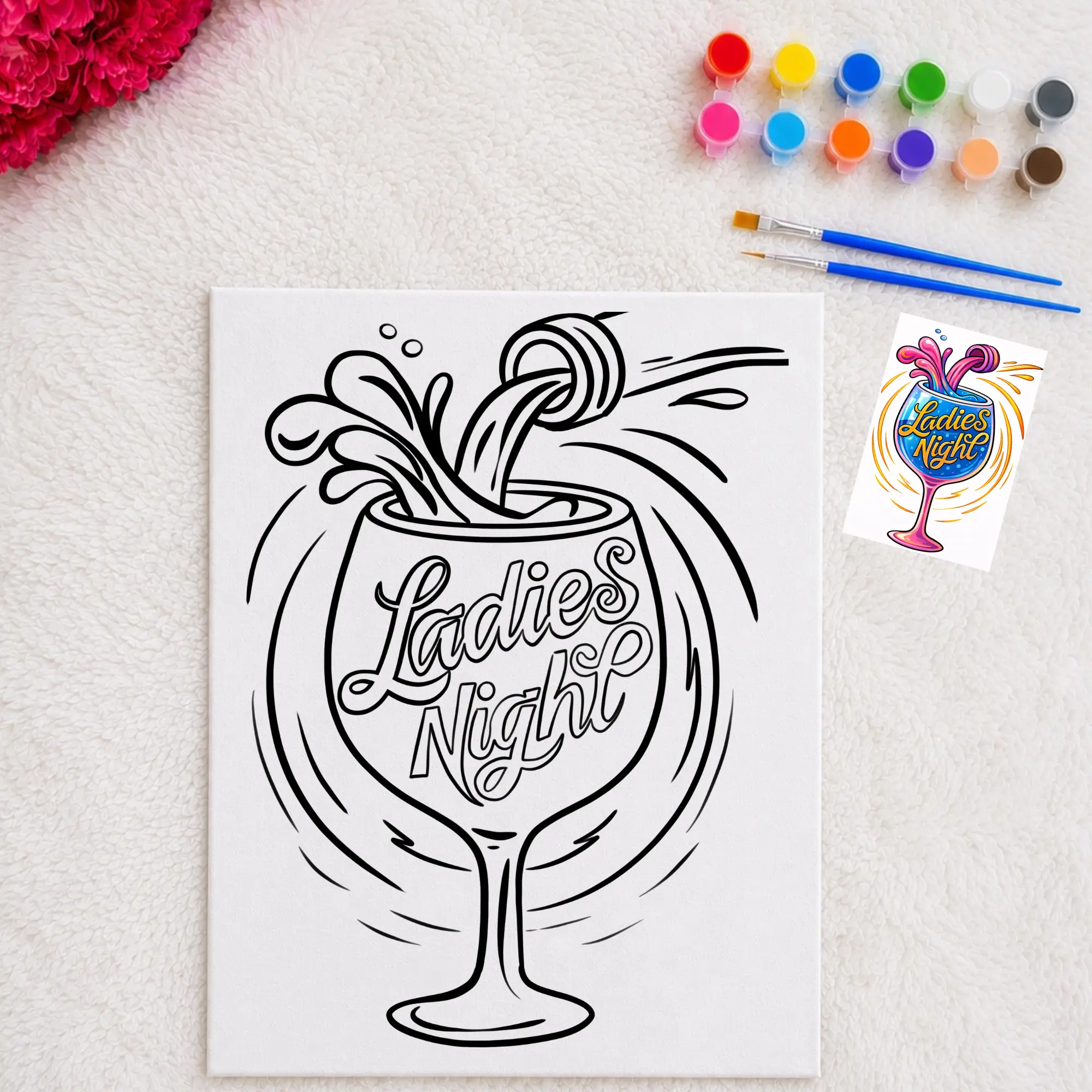 Ladies Night Sip and Paint - Color Your own Canvas - Canvas Paint Kit - Paint Activity