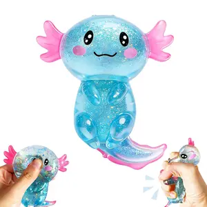 Cute Axolotl Squishies Stress Relief Toy Glitter Fidget Squeeze Toy for Kids Adults