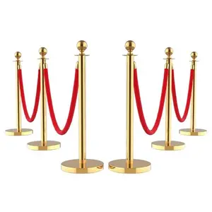 6Pcs Stanchions and Velvet Ropes, Gold Stanchions with Retractable Belts, Crowd Control Barriers with Hollow Base, Red Carpet Ropes and Posts for Event & Party Supplies