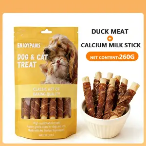 EnjoyPaws Duck Chicken Wrapped Calcium Milk Sticks Dog Chews Dental Training Treats for All Dogs 0 Pigment 0 Preservatives 0 Attractant 260G