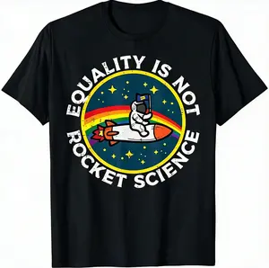Funny Astronaut Graphic T-Shirt Equality Is Not Rocket Science Oversized Tee Rainbow Space Shirt Unisex