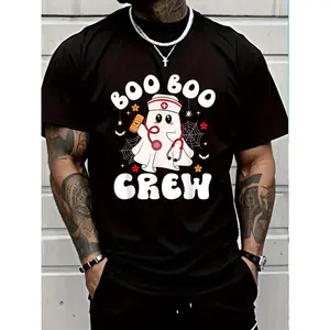 100% Cotton Nurse Halloween Shirts For Women Boo Boo Crew Ghost Nurse T-Shirt Unisex Premium Soft Comfort Crew Tee Undershirts Plus Size Oversized T-Shirt