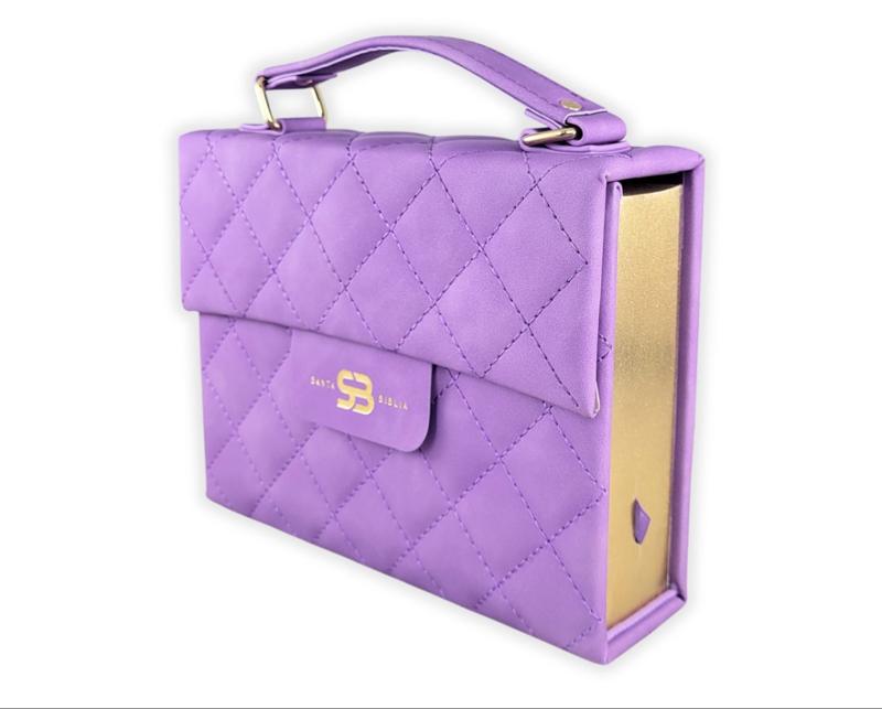 Biblia Cartera - Purple Quilted Design with Gold Interior and Logo Detailing