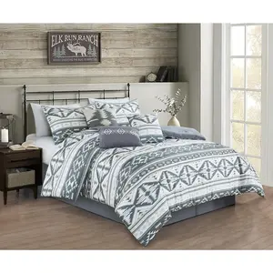 Remy 7-Southwestern Geometric Motif Comforter - Multicolor Gray White Light Brown Printed Microfiber, Queen