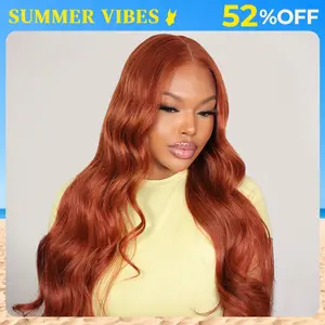 Arabella 13x6 Three-Go Dark Copper Ginger Glueless Wig Loose Body Wave With Drawstring 100% Human Hair Wavy Wig summervibes