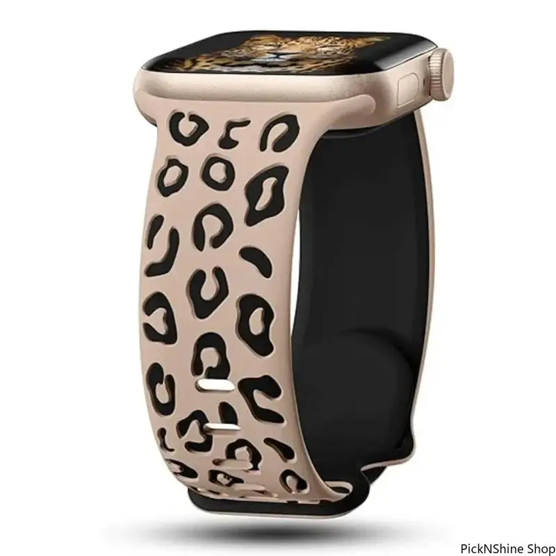 Leopard Engraved Silicone Wearable Smart Watch Band - Unisex Fashion Accessory for Adults, Accessories for Women, 38-49mm Fit, Soft Breathable Lightweight Waterproof, Compatible with Series & Ultra Models, Ideal for Daily & Sports Use