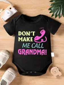 Don’t Make Me Call Grandma Baby Onesie Retro Pink Rotary Phone Multicolor Bold Block Letter Short Sleeve Cotton Black Newborn Infant Funny Grandma Gift Bodysuit