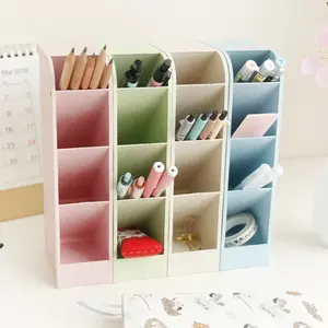 Four-Grid Desktop Pen Holder Organizer Rectangular Office School Storage Box with Colorful Compartments for Pens Markers and Stationery