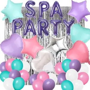 42 Pcs Spa Party Decorations Balloons Spa Theme Birthday Party Supplies Lipstick Cosmetics Balloons For Girls Spa Day Makeup Party (Purple)