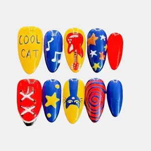 Pete The Cat 3D Almond Nails, cute nails, whimsical, handmade press on nails