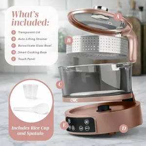 Glass Mini Low Carb Rice Cooker – Holds 2 Cups Raw/Makes 6 Cups Cooked with Auto Lift Filter Basket, Hotpot & Steamer for Rice, Grains, Digital Panel with Keep Warm, Dusty Rose