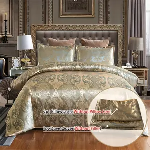European Satin Embroidered Bedding Set, Ultra Soft Floral Design, 3-Piece Includes One Duvet Cover and Two Pillowcases, No Inner Core