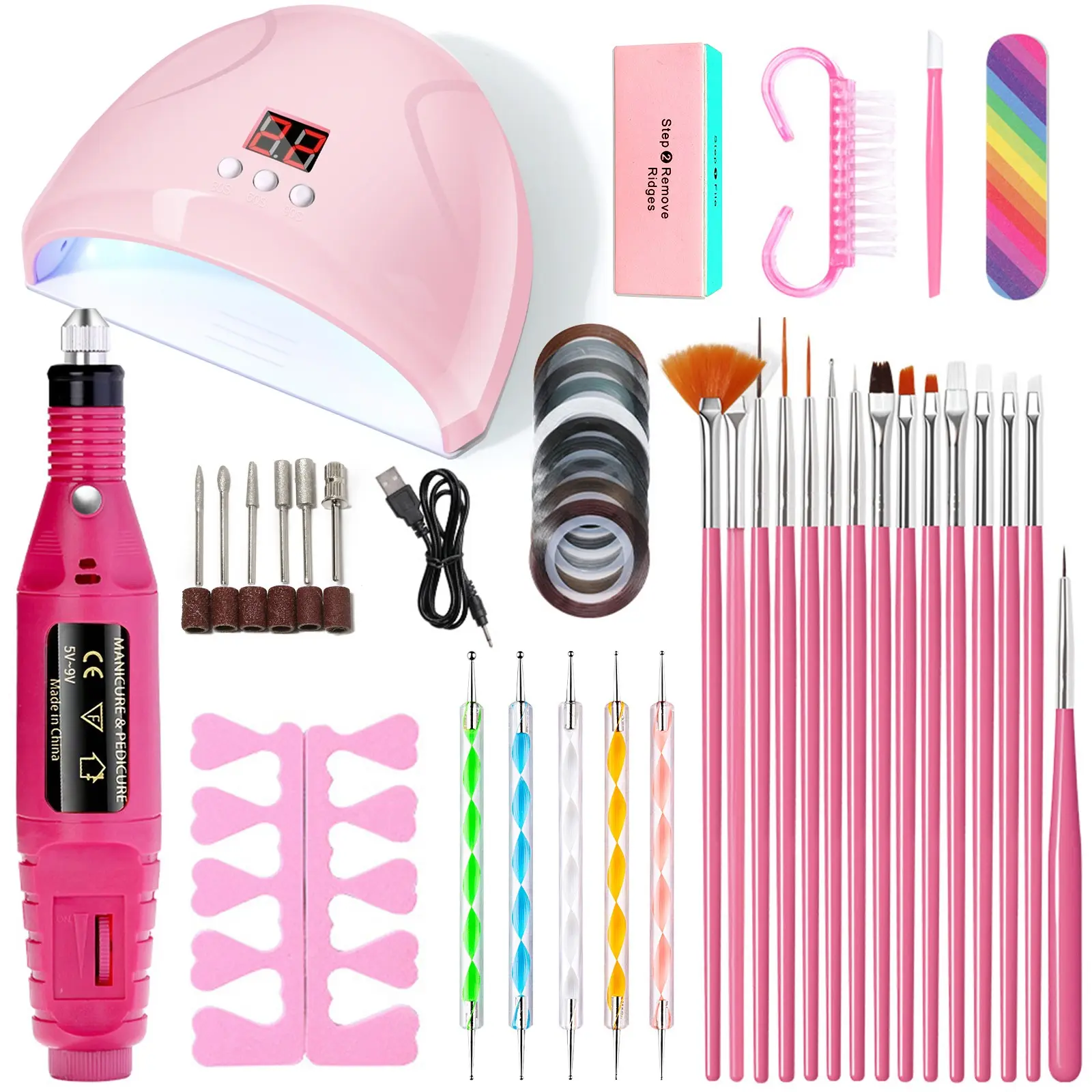 Nail Salon Set, Professional Nail Art Kit, At Home Nail Kit, UV/LED Nail Lamp-3 Timer Settings With LCD Display, Gel Curing Machine, Electric Nail Drill, Nail art brushes, Nail painting pen, Nail File Strips, Perfect For Home And Salon Manicure Tools Set