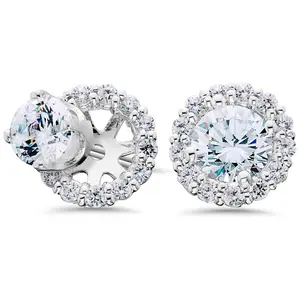 Women's 5/8ct Diamond Studs & Halo Earring  Jackets Solid 14k White Gold