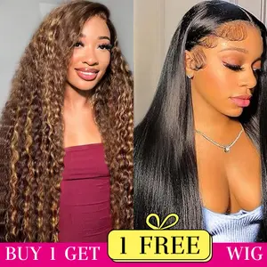 [Combo sale 22"&22"]" buy1 get 2 wig " 13x4 4/27&99J Jerry Curly Lace Front Wigs Human Hair with Baby Hair 180% DensityStraight Human Hair Wigs for Women