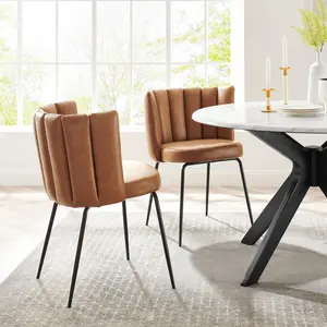 Modway Virtue Vegan Leather Dining Chair Set of 2 in Black Tan