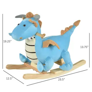 Kids Plush Ride-On Rocking Horse Toy Dinosaur Ride Rocking Chair with Realistic Sounds for18-36 Months Gift for Christmas Day Birthday, Blue