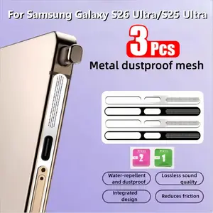 Three-Piece Metal Dust Cover for Samsung Galaxy S25 Ultra S26 Ultra 5g, Protects Microphone Speaker Charging Port, Scratch-Resistant Screen Protector