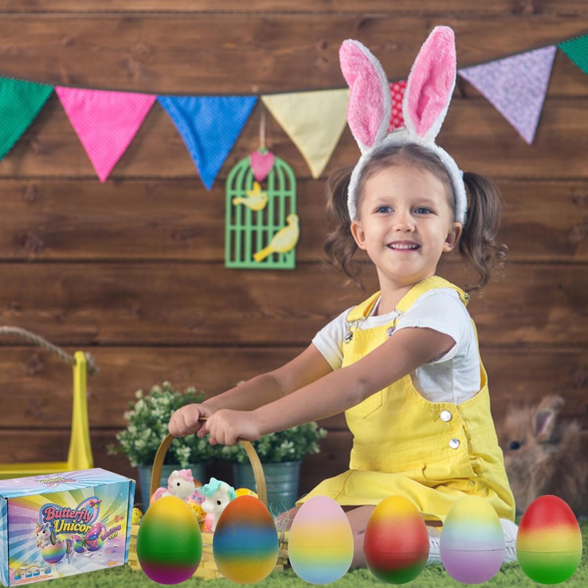 6 Pack Butterfly Unicorn Hatching Eggs, Easter Eggs for Kids Boys & Girls, Easter Basket Stuffers, Easter Gifts, Birthday Party Favors & Egg Hunt Fillers- Easter Gift