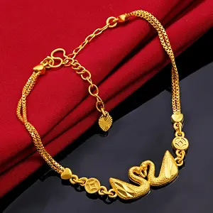 Dainty Ethnic Look Double Swan Bracelet, Fashion Bracelets, Color-Retaining Costume Jewelry, Valentine Gift for Women, Wholesale Option