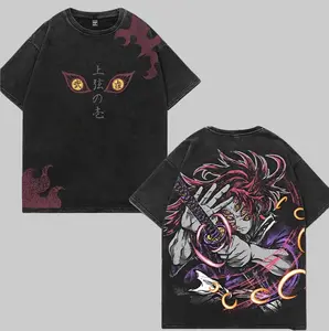 Limited Kokushibo Upper moon rank 1 moon breathing Demon Slayer Kimetsu No Yaiba Anime Double Printed Acid Washed Menswear Soft Tops 90s graphic tees Tshirt Casual Tropical