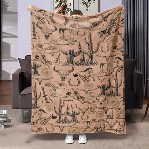 Cactus & Horse Pattern Blanket, Soft Throw Blanket, Air-conditioned Room Blanket, Warm Nap Blanket, Animal Blankets for Home Office Travel Camping