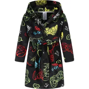 SQ-NG029 Boys Girls Robes Kids Toddler Flannel Hooded Bathrobe Pajamas Sleepwear 2-16 Years