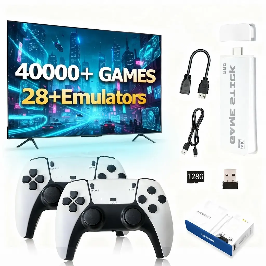 M15 Plus Retro USB Game Stick Cable - 2026 Plug & Play Home Console, 2 Wireless Controllers, Gaming Stuff, Thanksgiving Accessories, Gifts for Him, Compatible with TV/PC/Monitor,techvibes
