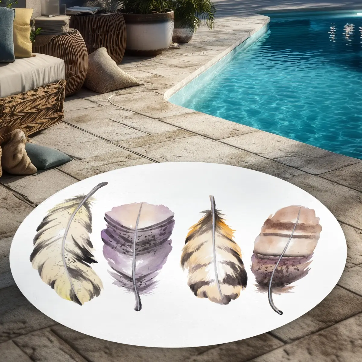 Begin Home Decor C1COAR55O785OF 5 x 5 ft. Purple Feather Set - Romantic Round Outdoor Area Rug for Home Decor