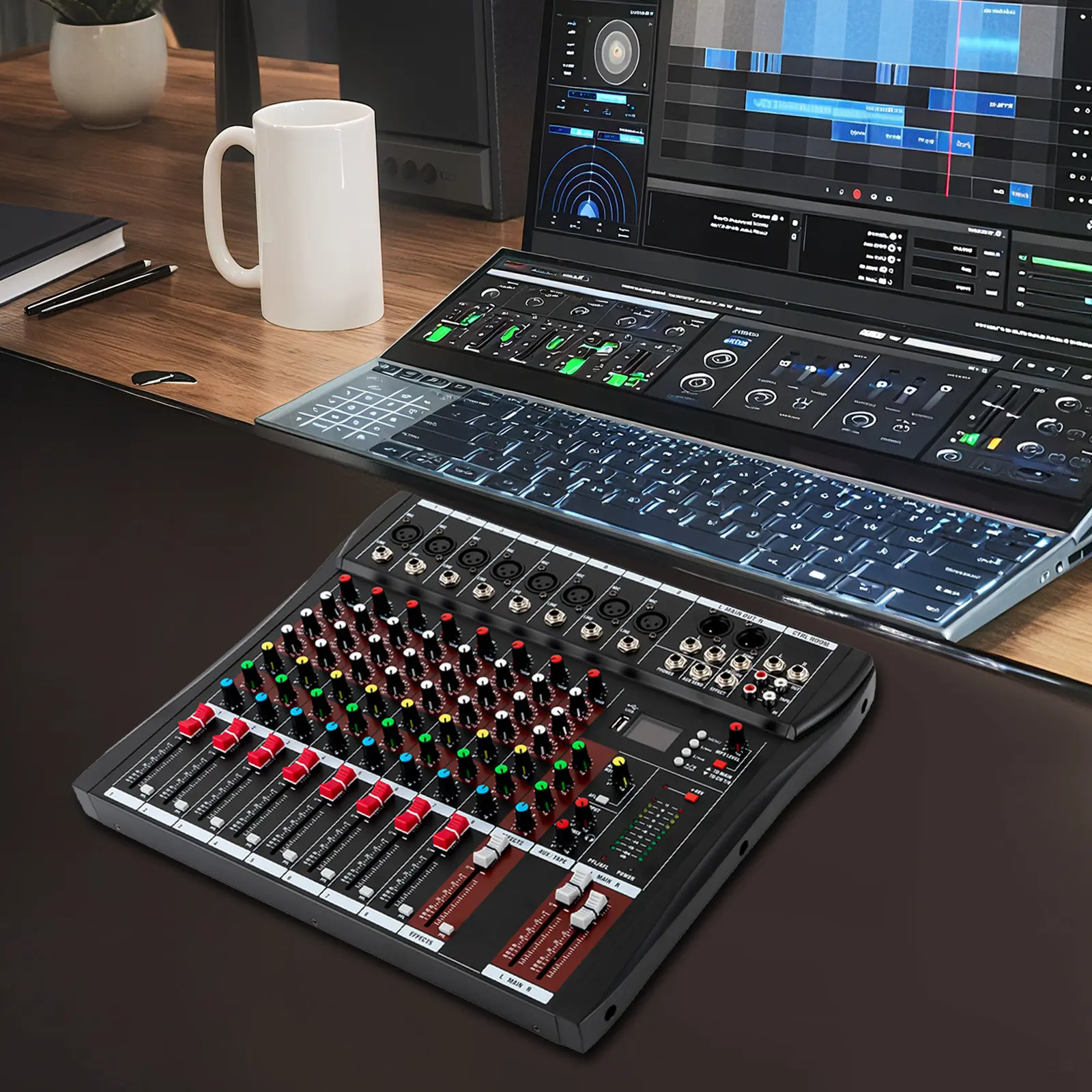 8-Channel Wireless Bluetooth Stereo Live USB Audio Mixer Kit - With Adapter, USB Port, LED Display, Smartphone-Compatible, for KTV, Recording, Father Son Gift