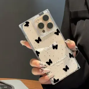 Splash Ink Black Butterfly Square Phone Case for use with iphone 17 air 16 pro max 15 plus 14 pro 13promax 4-Corner Shockproof Y2K phone cases for iphone12/11 XS /XSMAX for women girlish/girly phone case latest viral