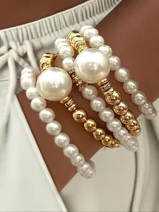 Fashion Faux Pearl Decorated Pearl Beaded Bracelet Set, Fashion Jewelry for Party, Daily Clothing Decor, Trendy All-match & Exquisite Jewelry for Birthday Gift