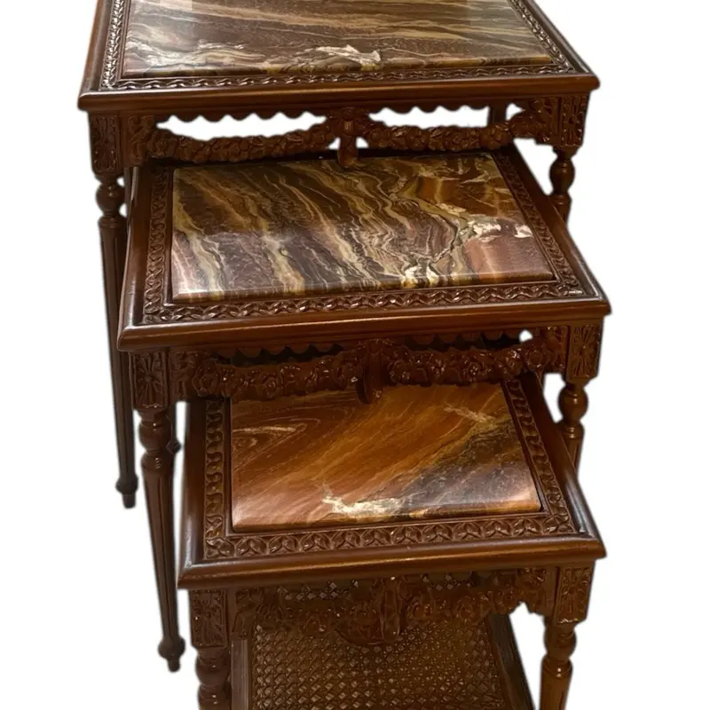Egyptian Handmade Wooden Table with Marble Top - Elegant Design & Natural Stone Finish