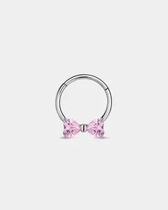 Pink CZ Bow Titanium Septum Ring