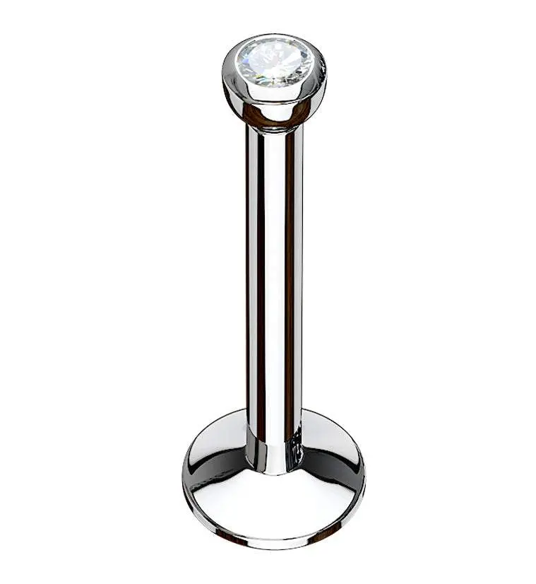 Clear CZ Bezel Labret Stud (Convex Disk)