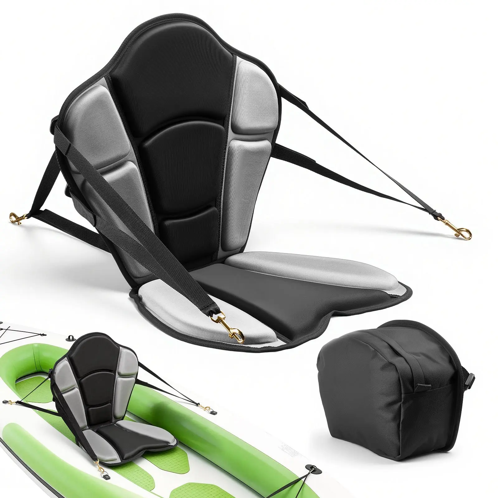 VEVOR 1-Piece SUP Seat Set, 1" Thick EVA Foam Cushion with Wider Base, Side Wings, Larger Back Rest, Adjustable Straps, Brass Hook Secure, 2.8 lbs, Lightweight Storage Bag, 20.5x18.5x15.4in, Fits SUP & Kayaks, Fishing Boat Use, Seat Cushion