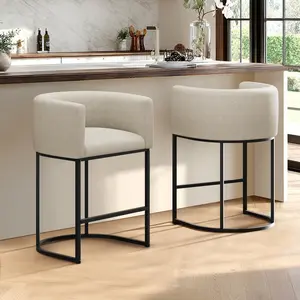 Counter Height Bar Stools, 24 Inch Seat Height Barstools for Dining Room, Fabric Upholstered Bar Chair for Kitchen Island, Linen Counter Stools with Metal Legs