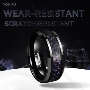 Yonifu 8mm Black Tungsten Carbide Ring for Men, Scratch Resistant & Wear Resistant, Purple Inner Inlay, Comfort Fit Wedding Band, Daily Wear Promise Ring