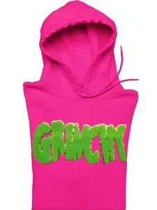Green Chenille Patch Hoodie in Hot Pink for Women - Gildan Small to 4X Sizes - Womenswear, Pullover