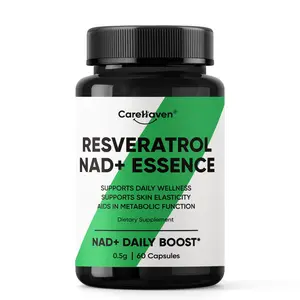 CareHaven Resveratrol NAD+ Essence Supplement with 8400mg Equivalent Lion's Mane Mushroom, 3-in-1 Healthcare & Fitness Daily Wellness Formula, Non-GMO Veggie Capsules (60 Count) for Energy, Focus