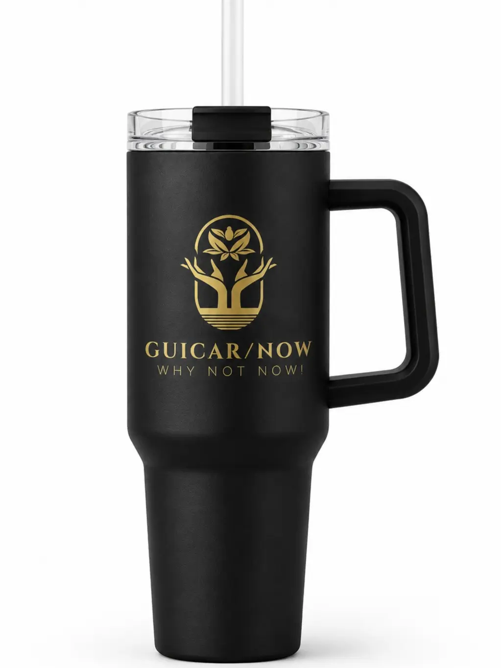 GUICAR/NOW 40 oz Stainless Steel Insulated Travel Tumbler with Handle & Straw | Vacuum Thermal Cup