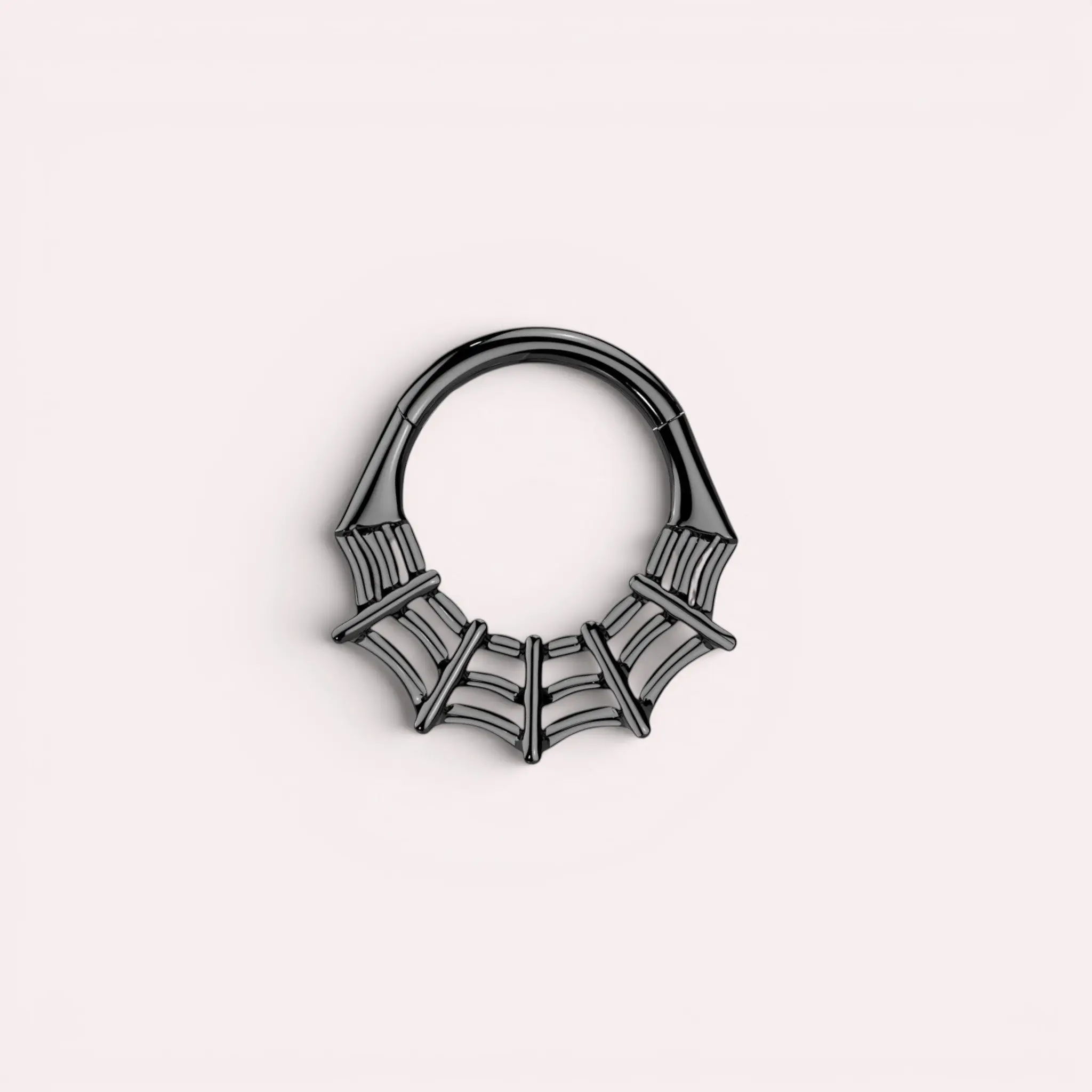 Black Spider Web Septum Clicker Ring, 16g Surgical Steel Minimalist Septum Piercing Jewelry, Hypoallergenic, 8mm & 10mm, Minimalist Piercing Jewelry