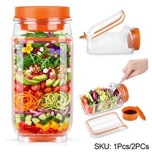 Two-Piece Salad Container Set with Side Open Lid, Vertical Transparent PP Material, Lightweight Microwave & Dishwasher Safe, BPA-Free